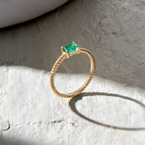 Twined Emerald Stacking Ring in 14k Solid Yellow Gold