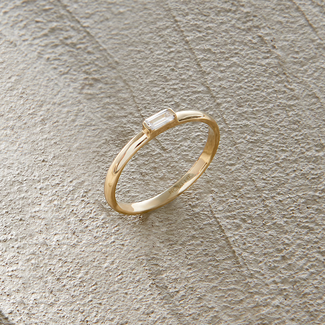 Solo Baguette Cut CZ Ring in 14k Solid Yellow Gold