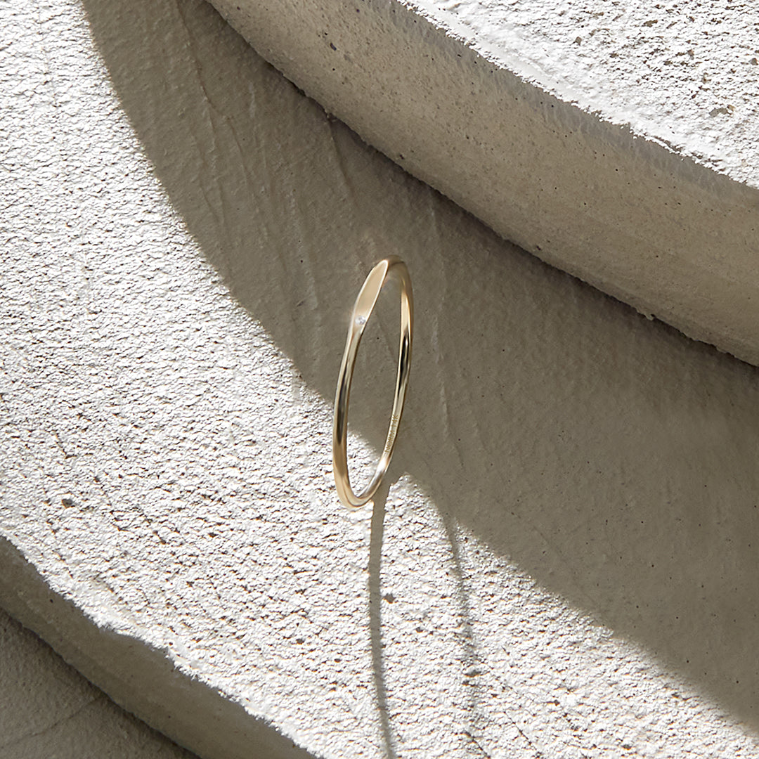 14k Real Gold Minimalist Signet Stacking Ring for Women