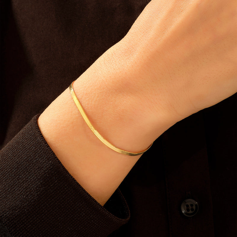 Women's Herringbone Chain Bracelet in 14k Gold