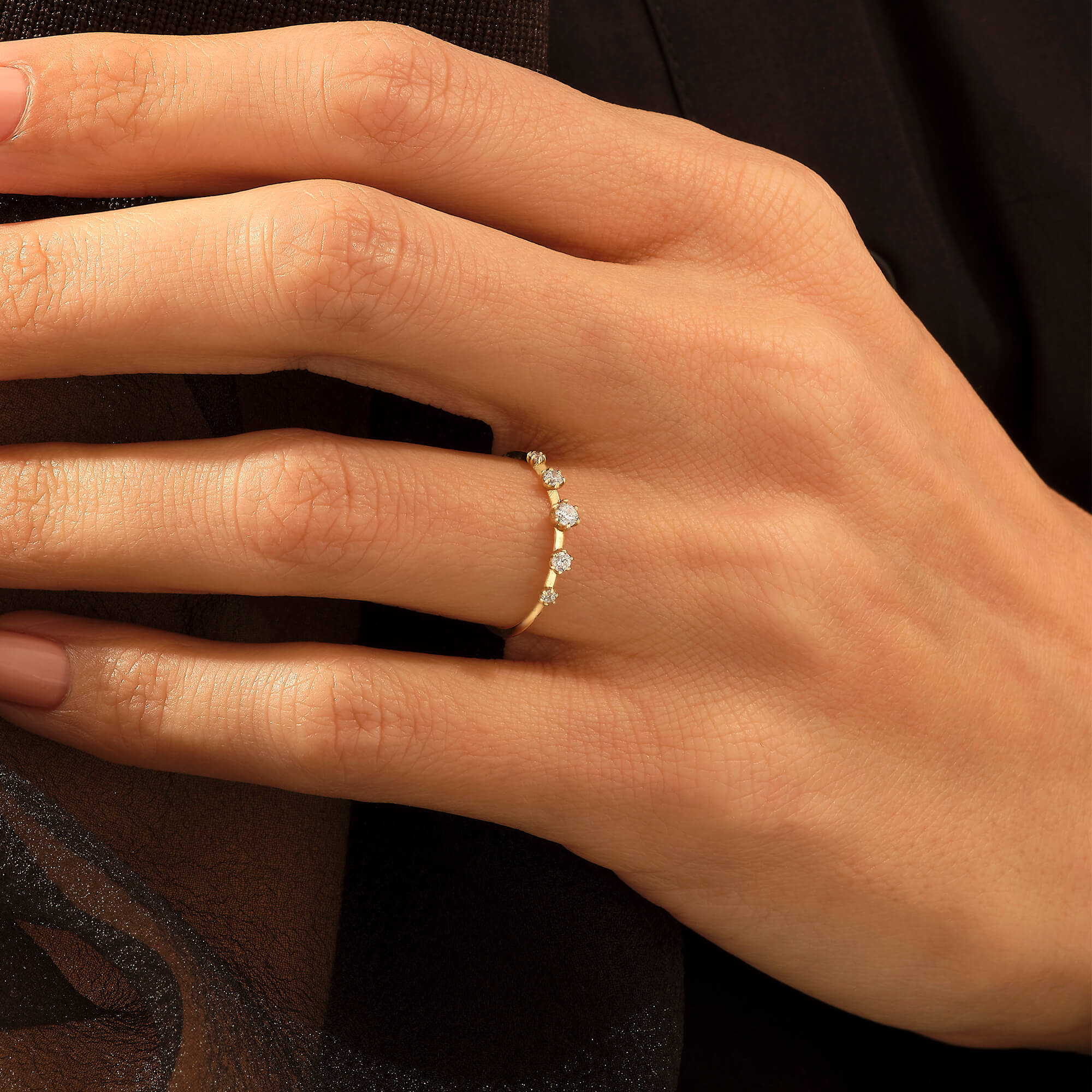 5 Stone Solitaire Ring in 14k Solid Yellow Gold