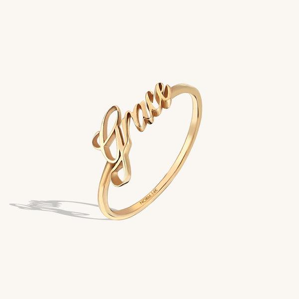 Women's Name Stackable Ring in 14k Real Yellow Gold
