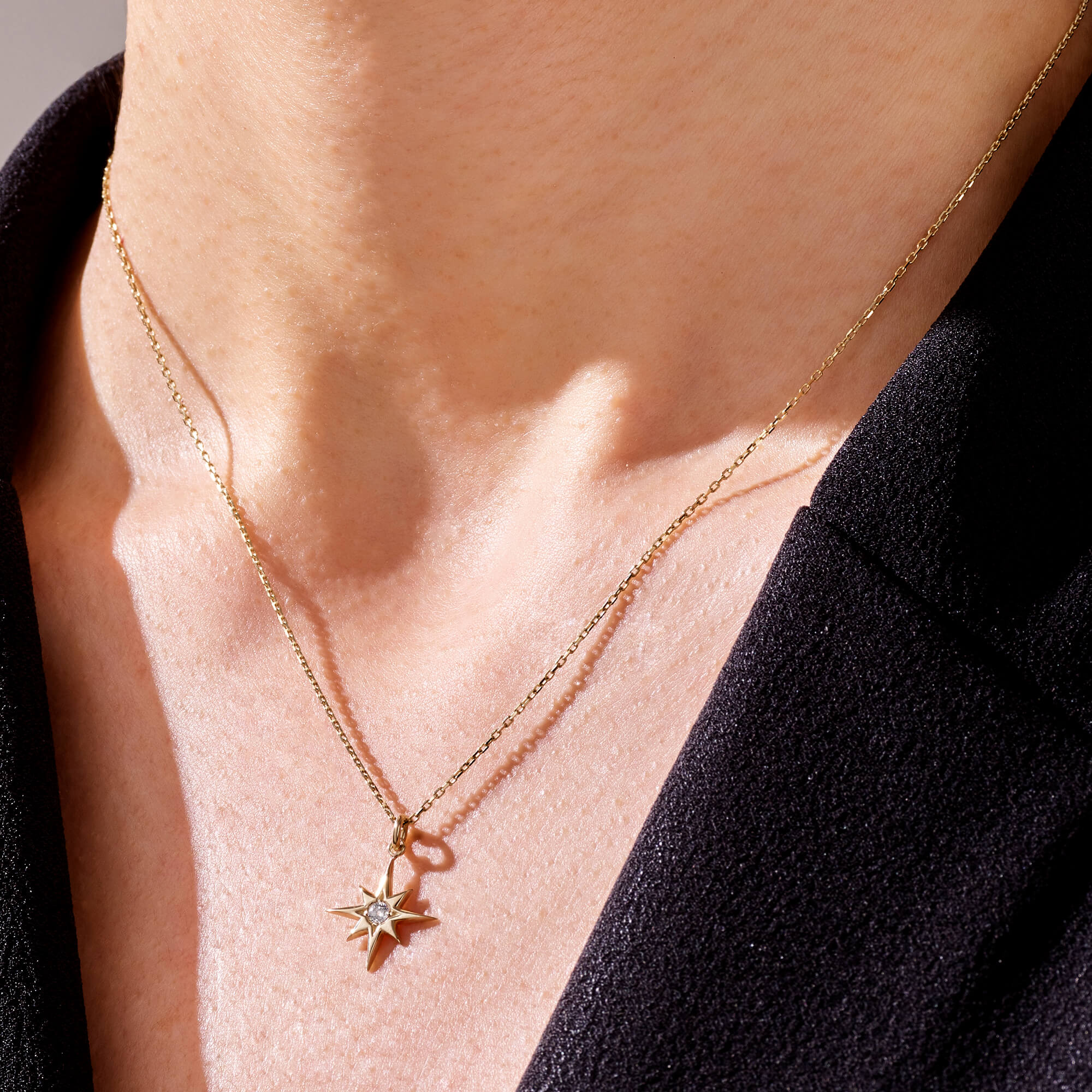 14k Real Gold North Star Pendant Necklace