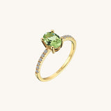Dainty Olive Green Sapphire Oval Solitaire Ring in 14k Solid Yellow Gold
