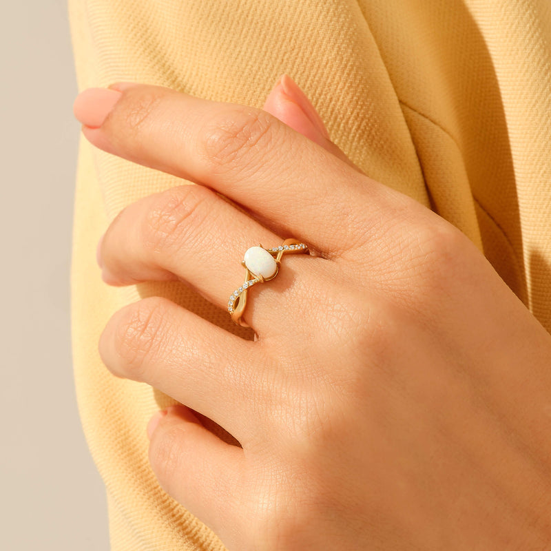 Oval Cut Opal Engagement Ring in 14k Solid Gold