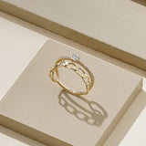 Oval Chain Double Ring in 14k Real Yellow Gold