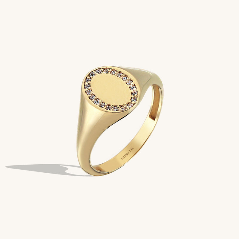 Women's Oval Pave Signet Ring in 14k Solid Gold