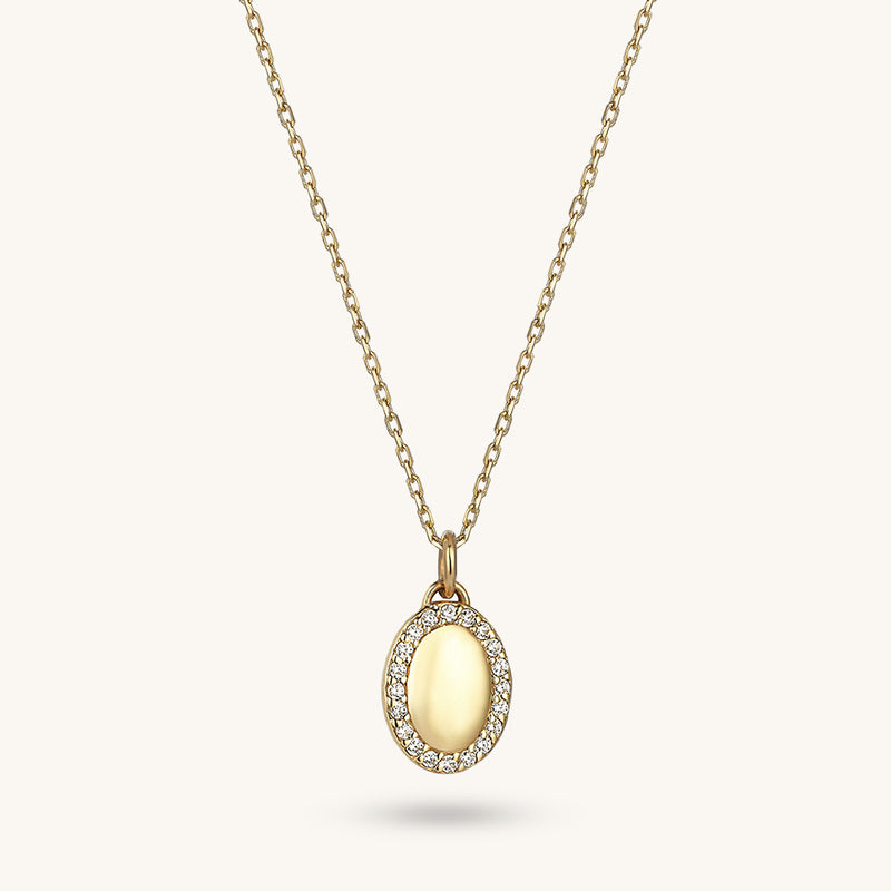 14k Solid Gold Oval Signet Necklace for Women