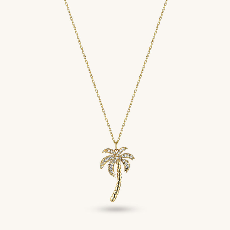 14k Solid Gold Palm Tree Pendant Necklace