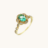 Green Floral Vintage Engagement Ring in 14k Real Gold