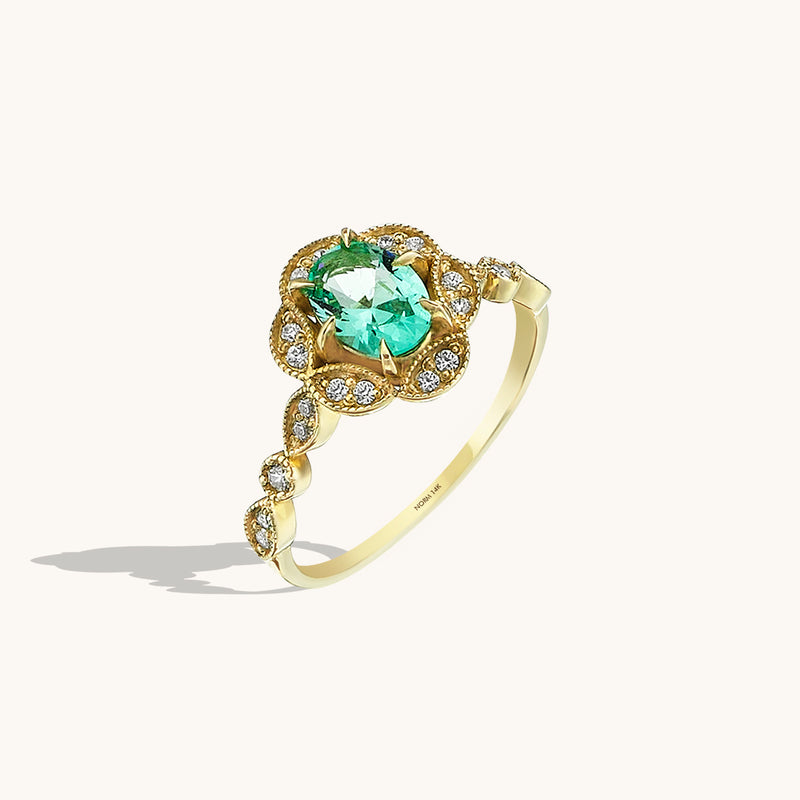 Paraiba Tourmalinr Vintage Engagement Ring in 14k Solid Gold