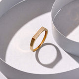 14k Solid Yellow Gold Paved Bar Signet Ring for Women