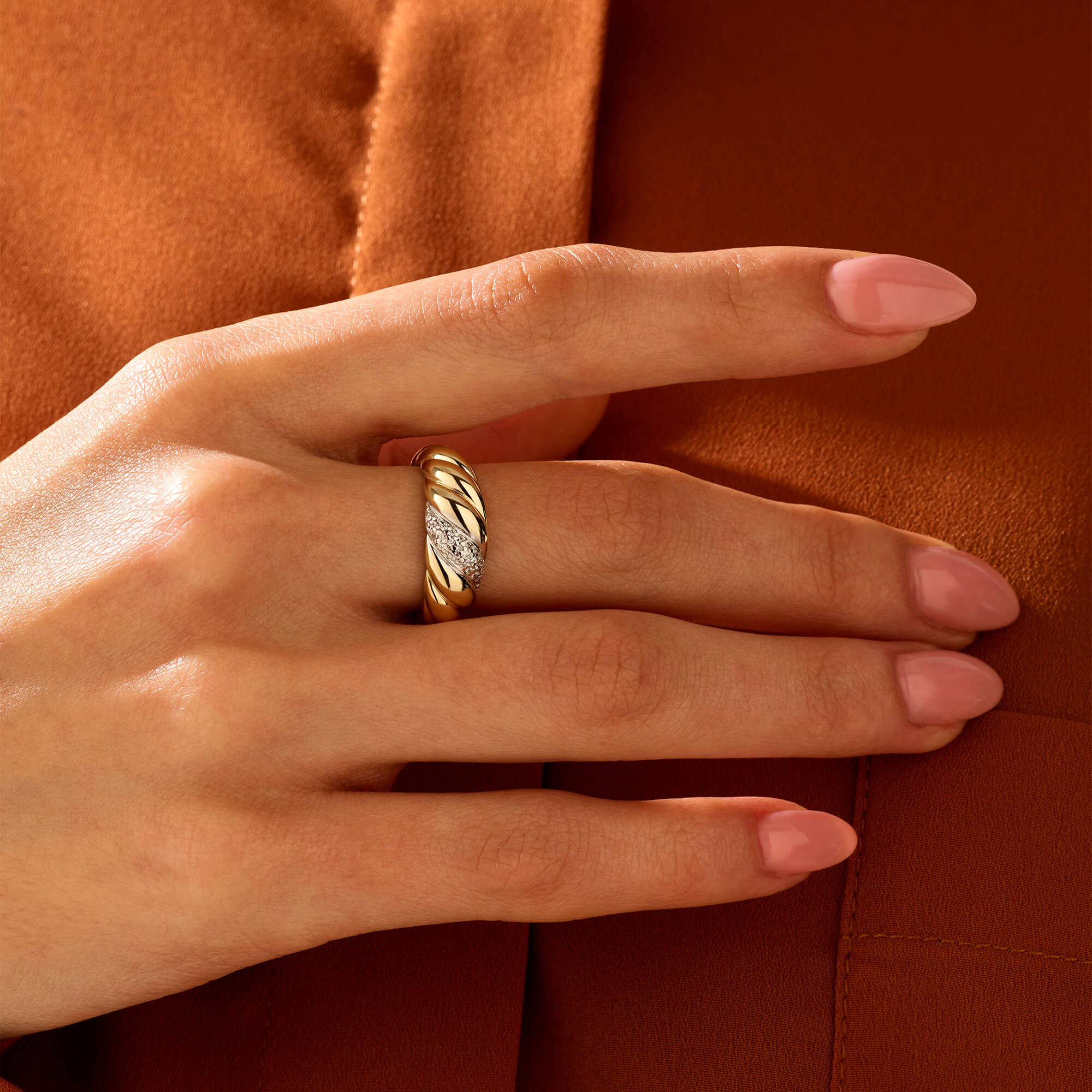 Full Dome Pave Croissant Ring in 14k Real Gold