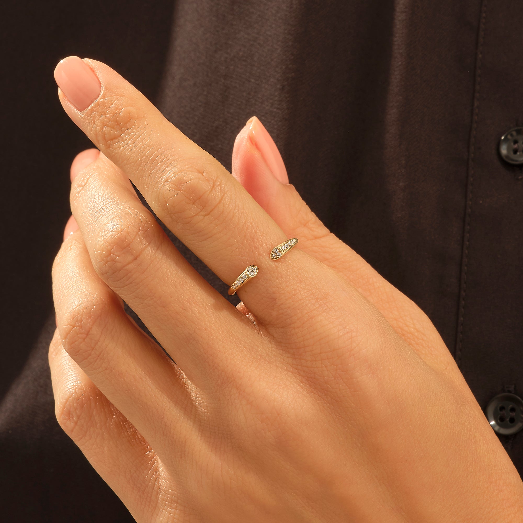 14k Solid Yellow Gold Paved Open Cuff Stacking Ring