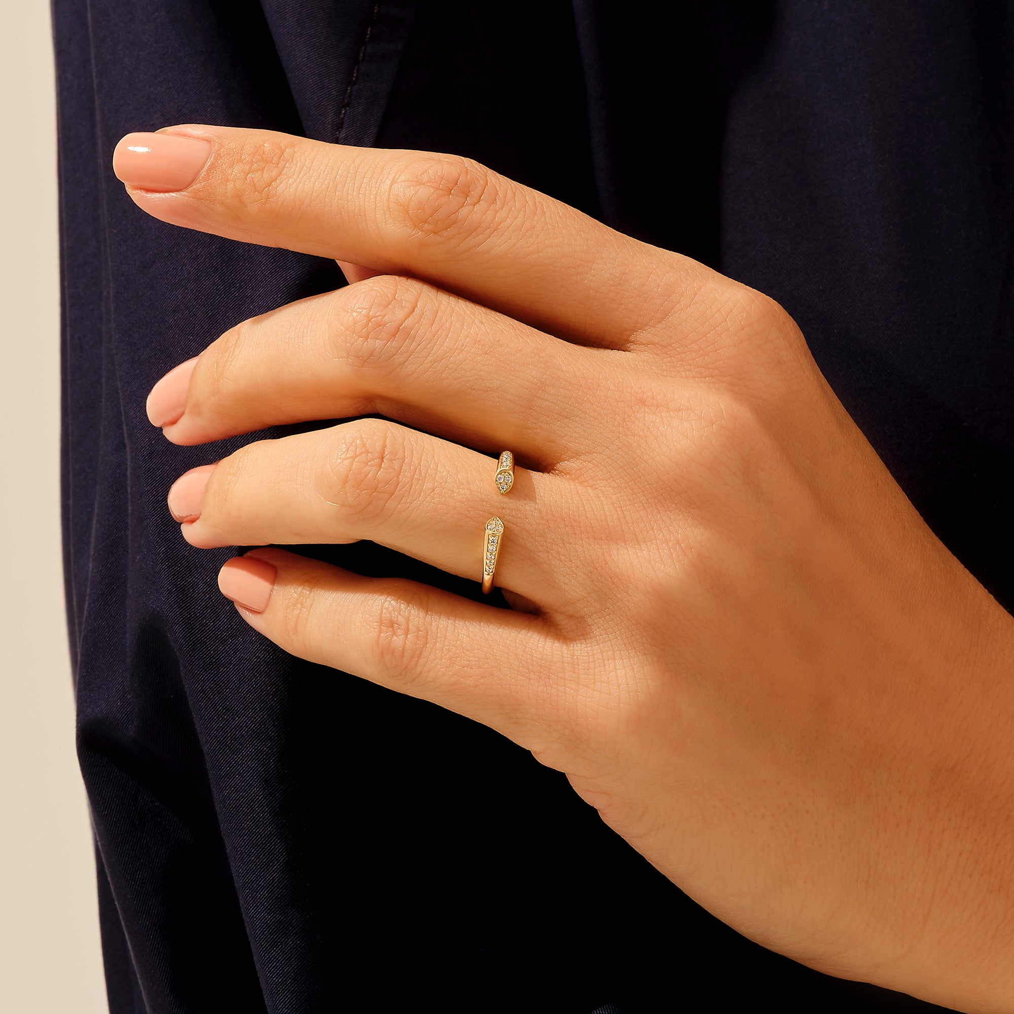14k Solid Gold Paved Open Cuff Stacking Ring