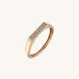 14k Gold Flat Bar Signet Ring Paved with CZ Stones