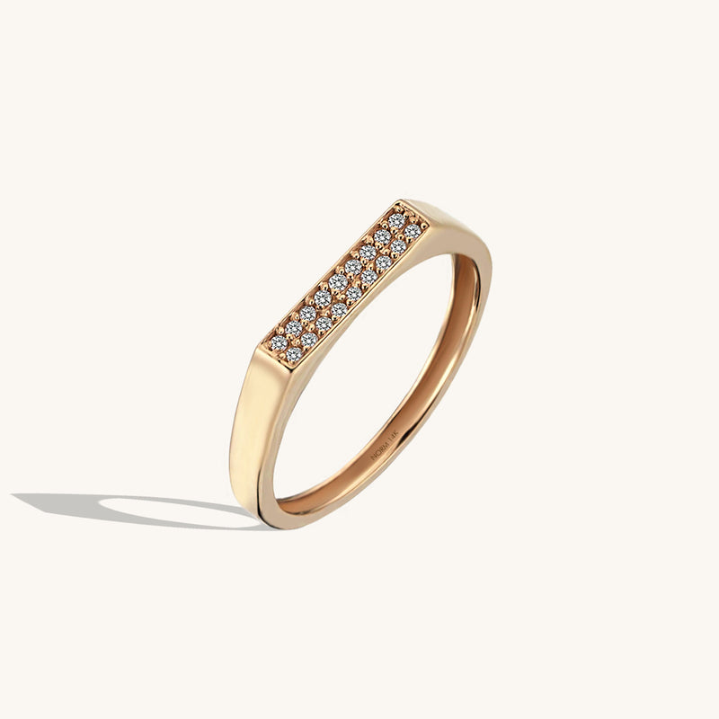 Women's Pave Bar Signet Ring in 14k Solid Gold