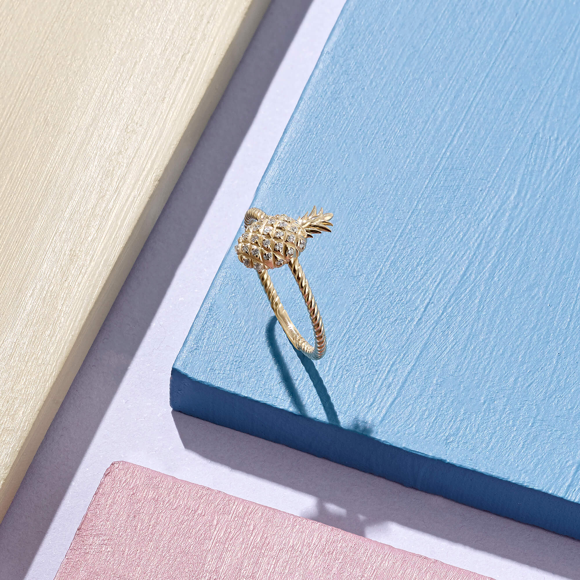 Pave Fruit Pineapple Statement Ring in14k Solid Gold