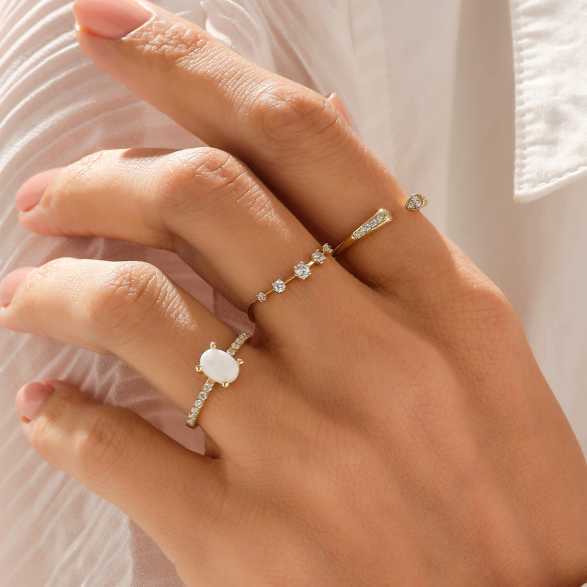 Stackable 5 Stone Ring in 14k Real Gold