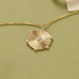 Women's 14k Real Gold Pave Sun Coin Pendant
