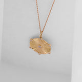 14k Real Yellow Gold Pave Sun Coin Pendant for Women