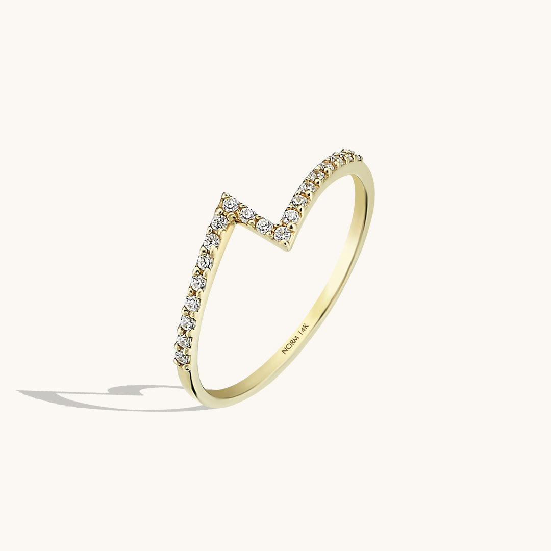 14k Solid Gold Paved Lightning Ring for Women