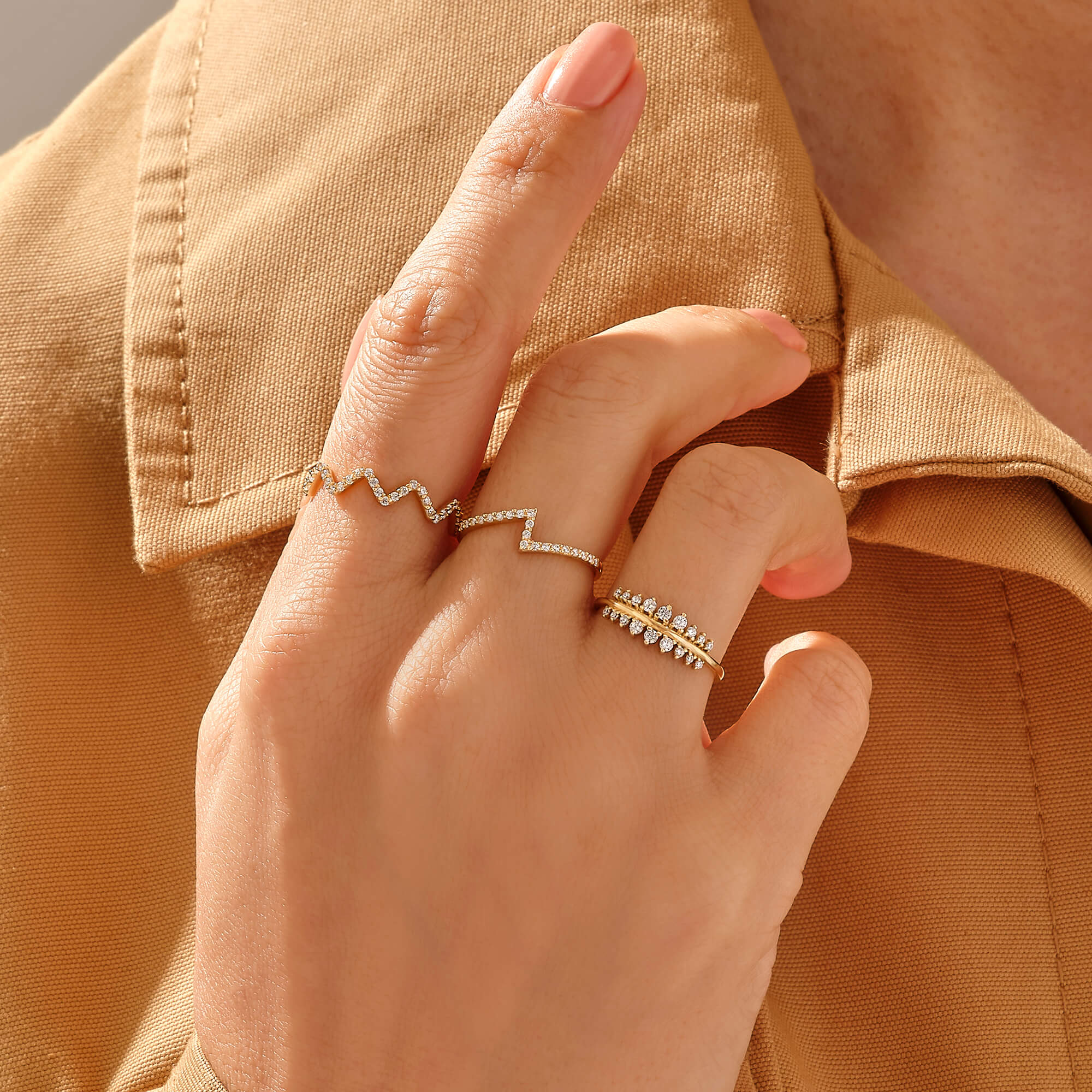 Women's CZ Paved Lightning Ring in 14k Real Gold