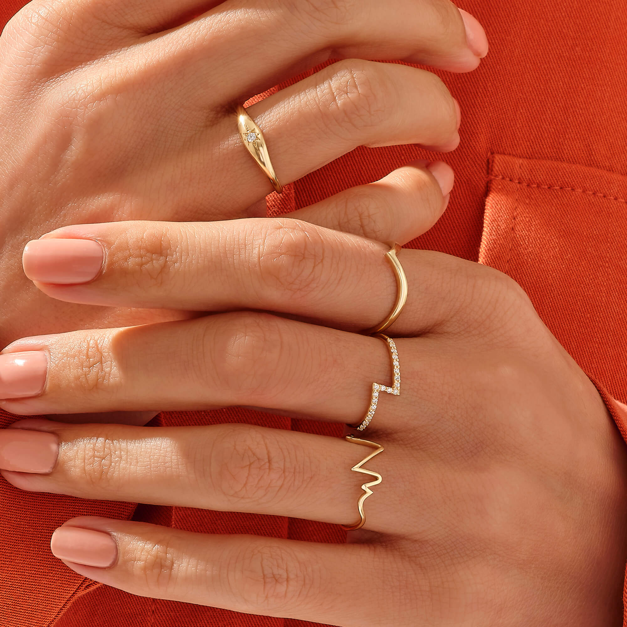 Women's CZ Paved Lightning Ring in 14k Solid Gold