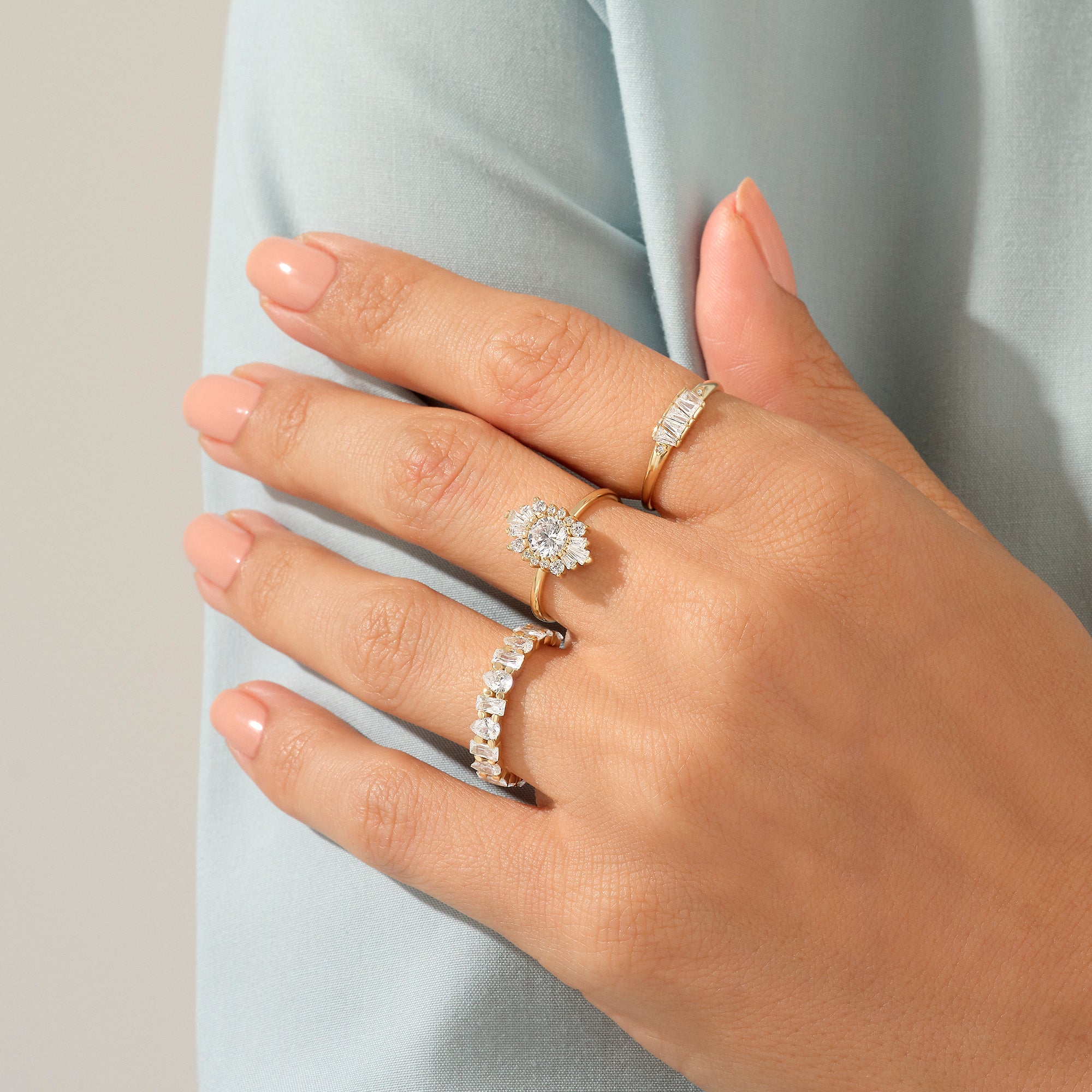 14k Solid Gold Pear and Baguette Cut Half Eternity Ring