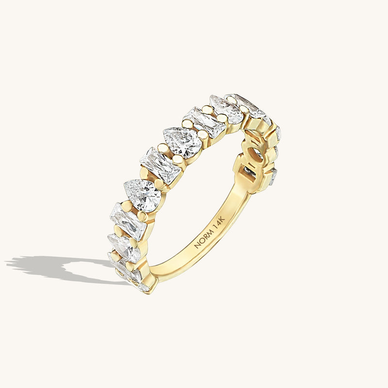 14k Gold Pear and Baguette Cut Half Eternity Ring
