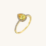 Women's Pear Cut citrine Halo Solitaire Ring in 14k Gold