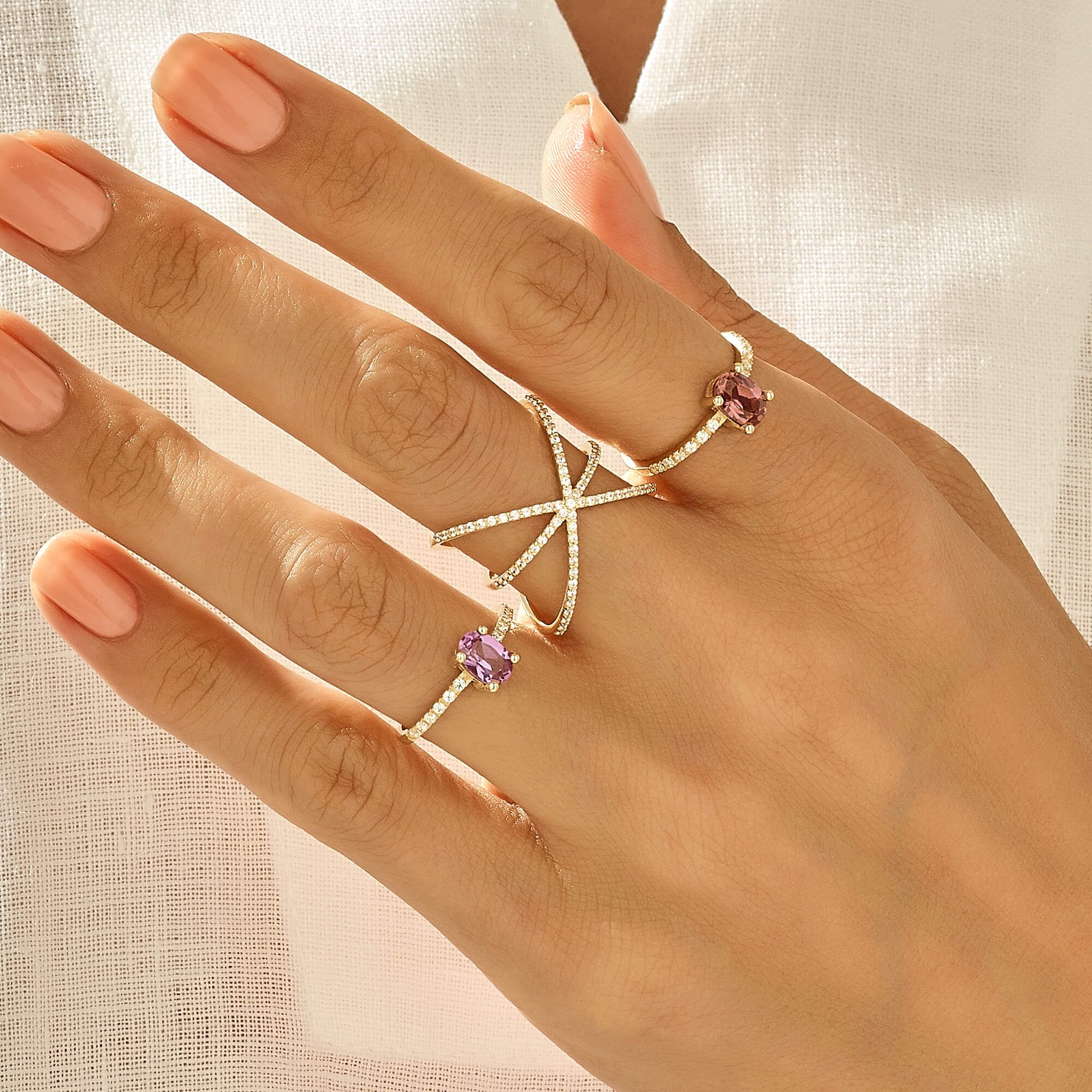 Oval Cut Pink Rhodolite Garnet Solitaire Ring in 14k Real Gold