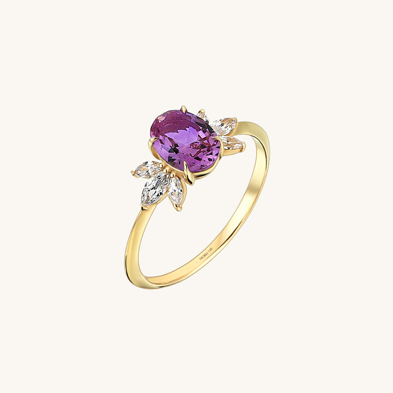 Pink Tourmaline Flower Solitaire Ring in 14k Real Yellow Gold