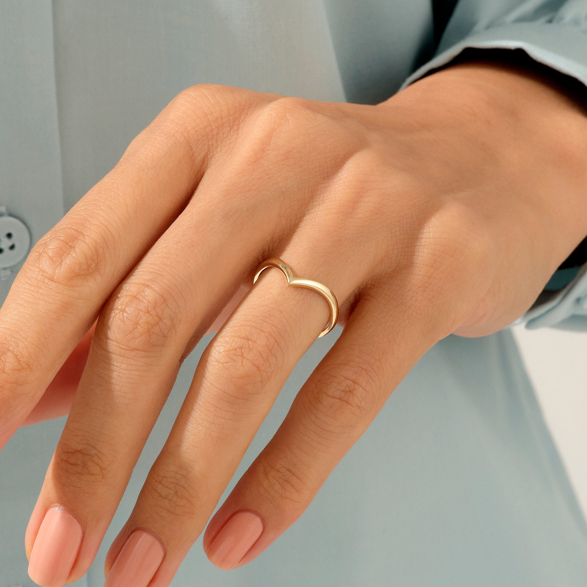 14k Yellow Gold Stacking Wishbone Ring