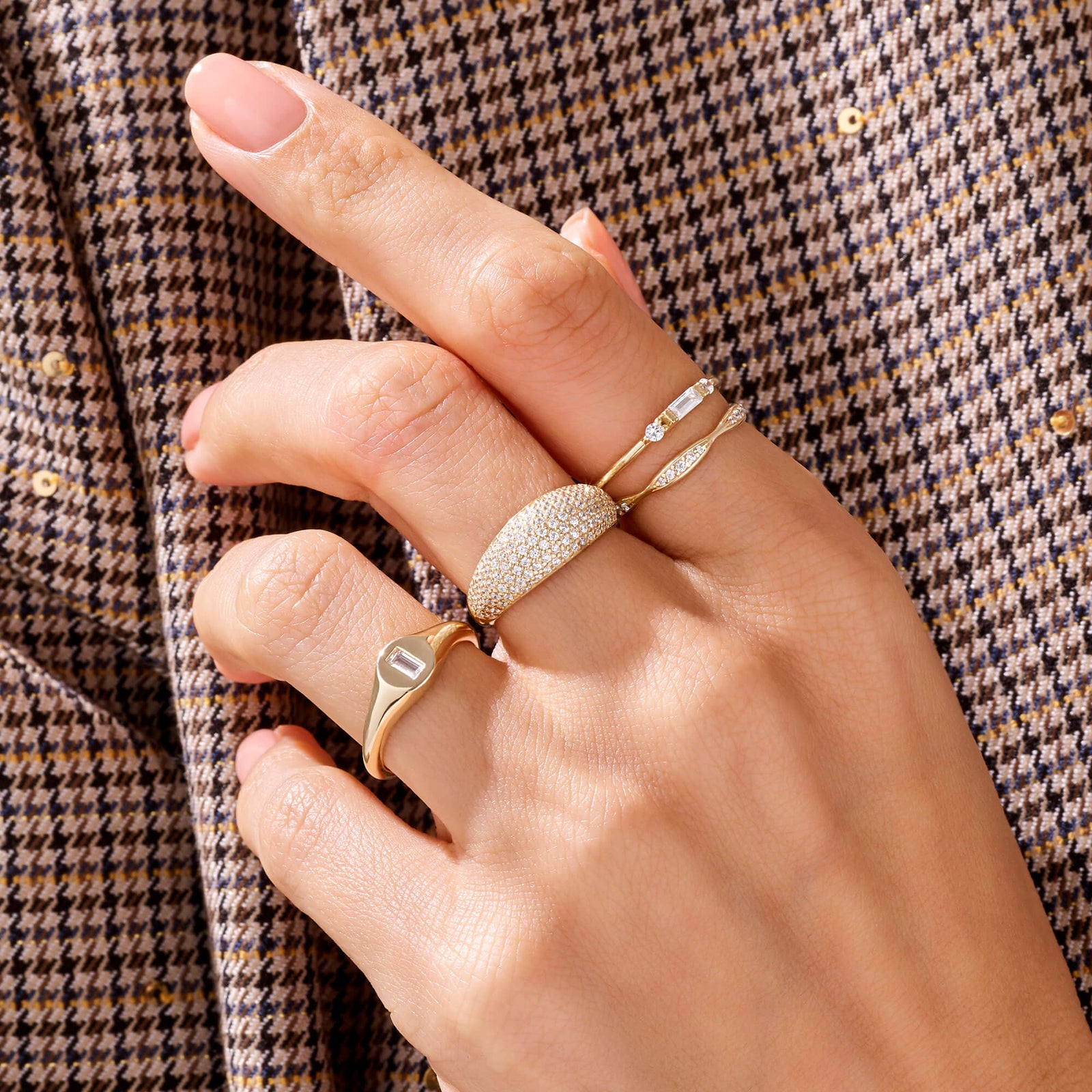Premium Pave Dome Statement Ring in 14k Solid Yellow Gold NORM JEWELS