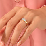 Women's Flower Design Princess Engagement Ring in 14k Gold