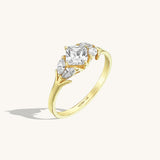 Women's Princess Cut Flower Engagement Ring in 14k Solid Gold