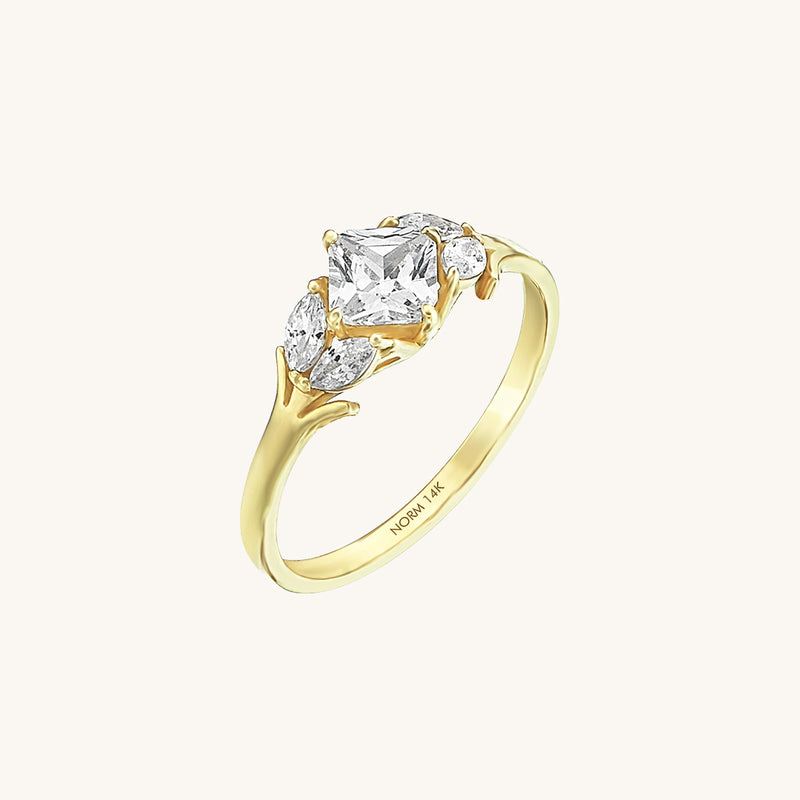 Square & Marquise Cut Stones Engagement Ring in Gold