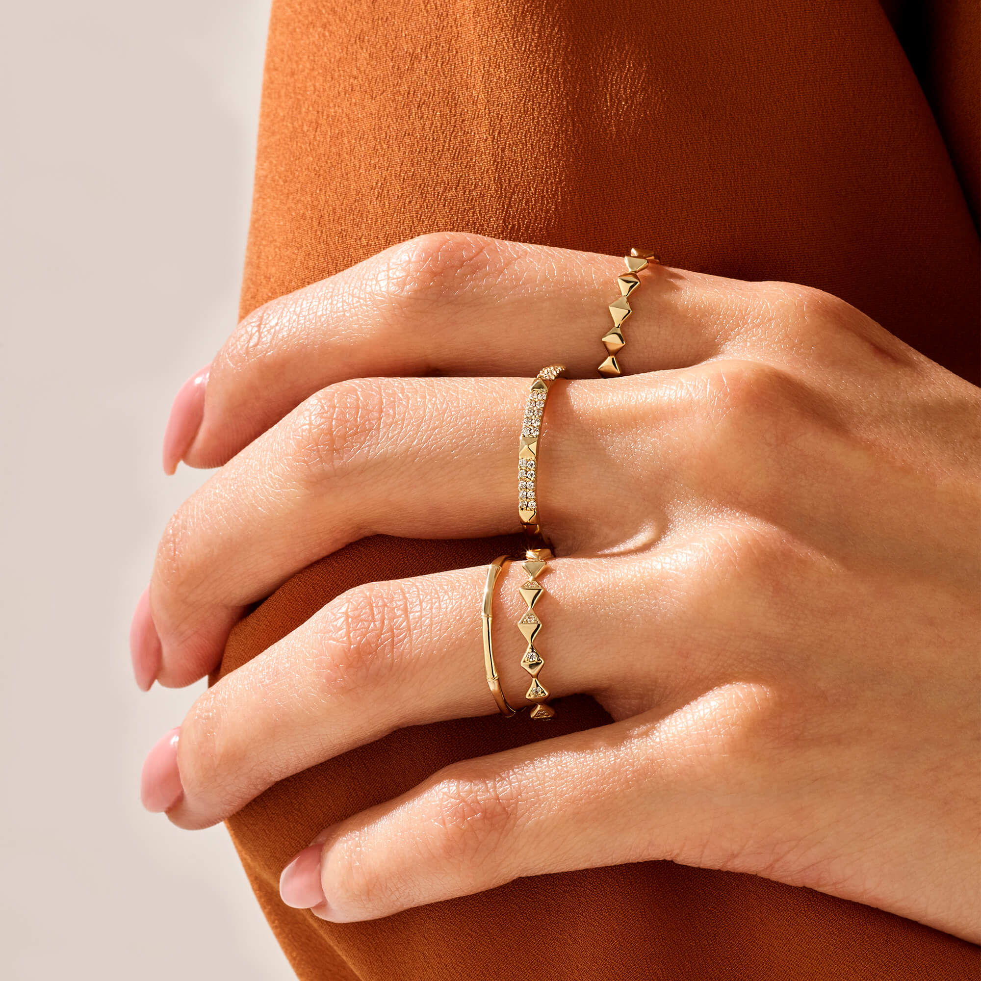 Pyramid Stacking Ring in 14k Solid Gold
