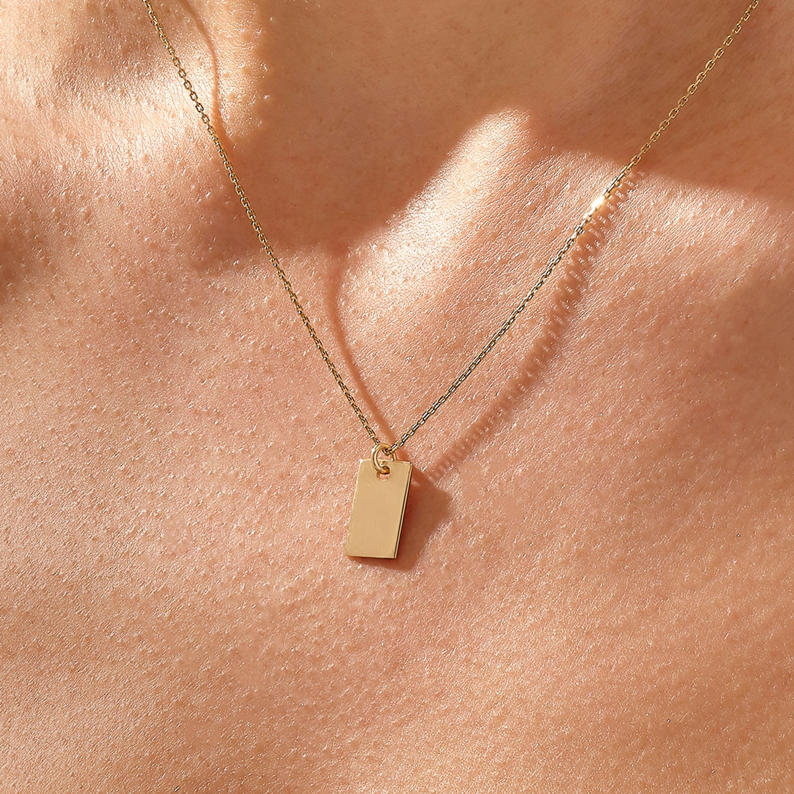 14k Real Gold Personalized Rectangle Tag Necklace for Women NORM JEWELS