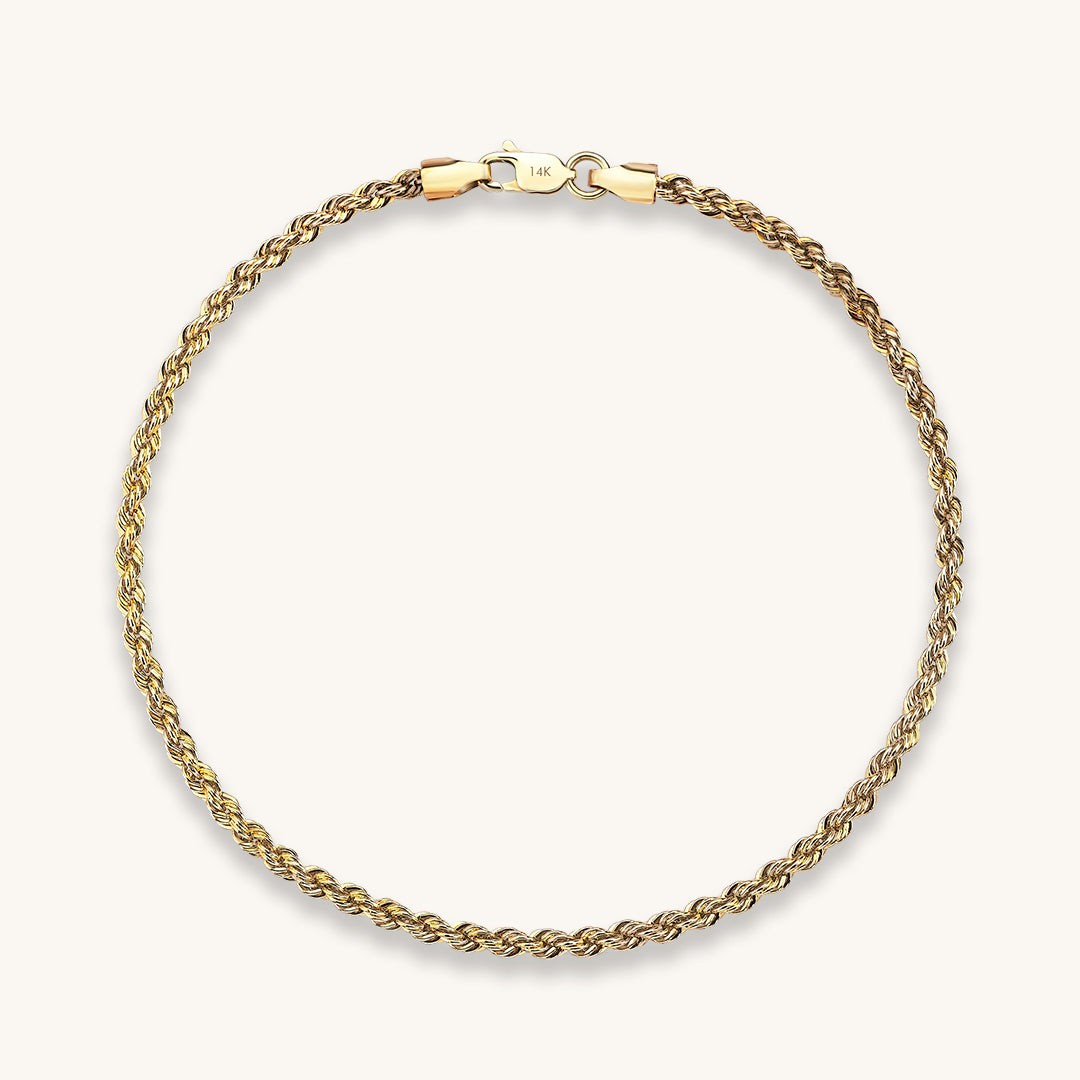 Women's 14k Real Yellow Gold Rope Chain Bracelet