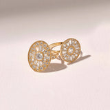 Round Mosaic Paved Statement Ring in 14k Solid Yellow Gold