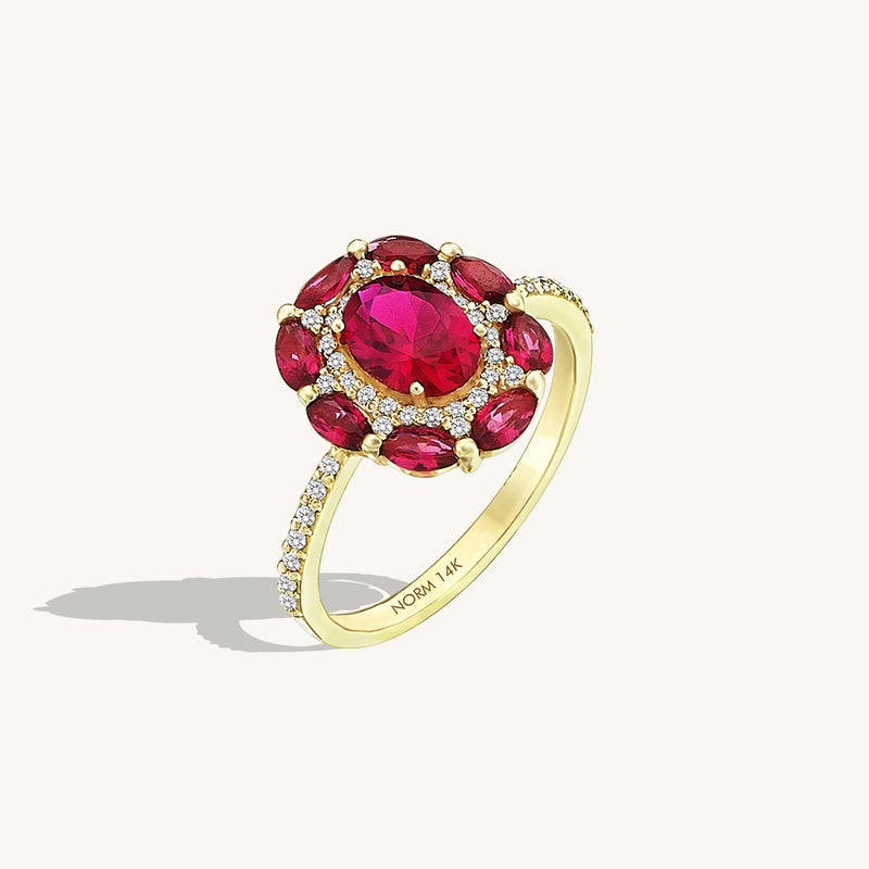 Ruby Flower Cocktail Ring in 14k Solid Gold