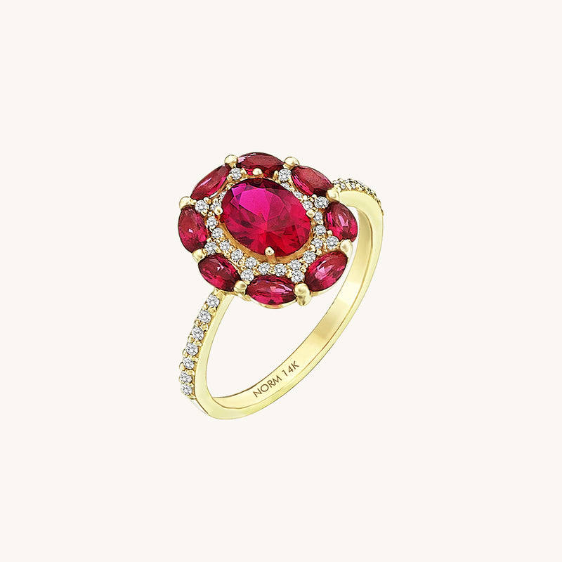 14k Gold Ruby Colored Flower Ring for Women