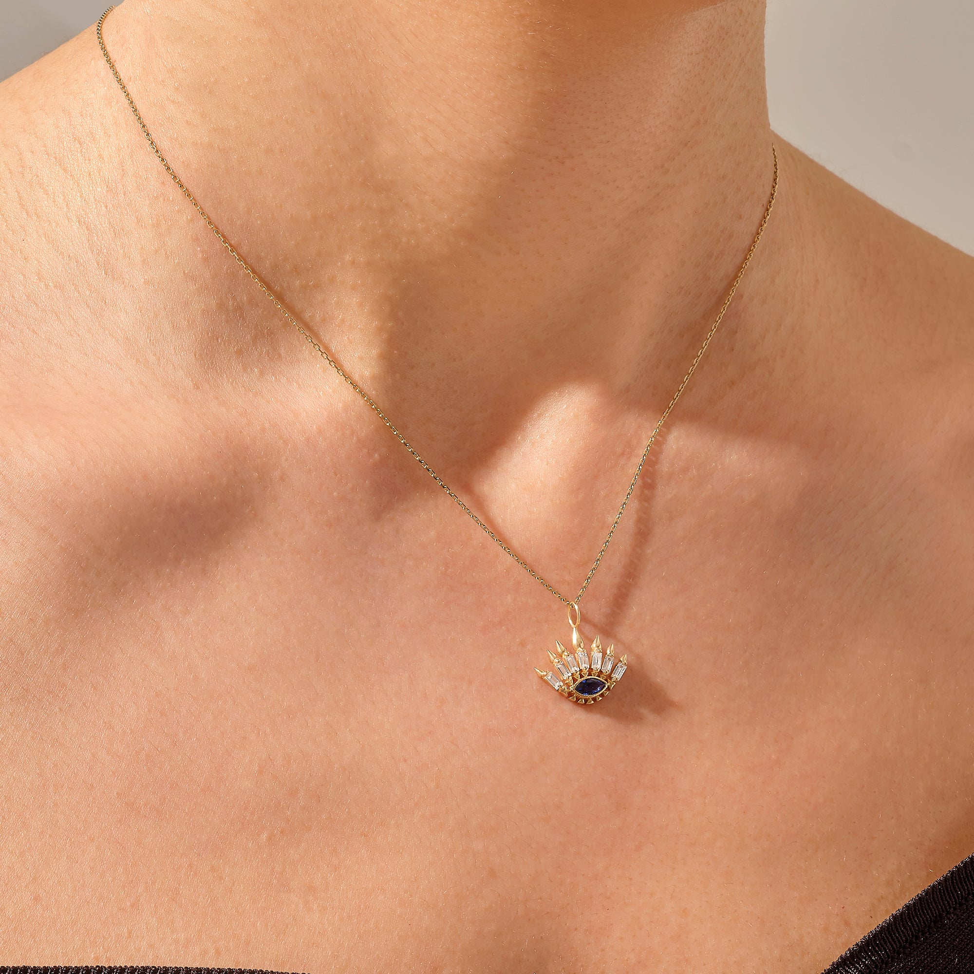 Women's Sapphire Evil Eye Pendant in 14k Solid Gold