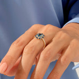 Women's Floral Statement Ring with Sapphire Colored Stones