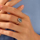 14k Real Gold Sapphire Flower Statement Ring for Women