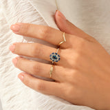 Women's 14k Real Sapphire Flower Design Ring with Blue Stones