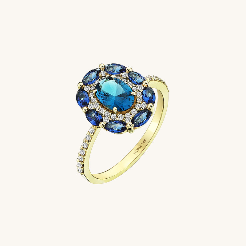 14k Gold Sapphire Colored Flower Ring for Women