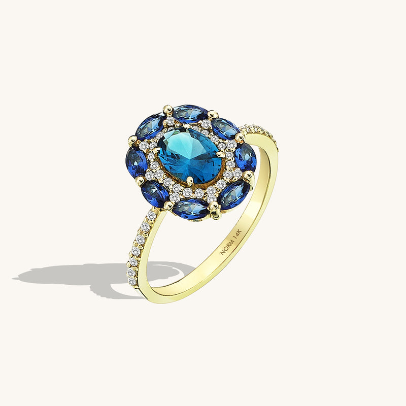 Sapphire Flower Cocktail Ring in 14k Solid Gold